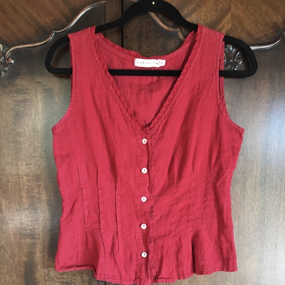 Cut Loose Red Linen Camisole Style Top